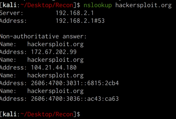 Nslookup utility output Nslookup utility output
