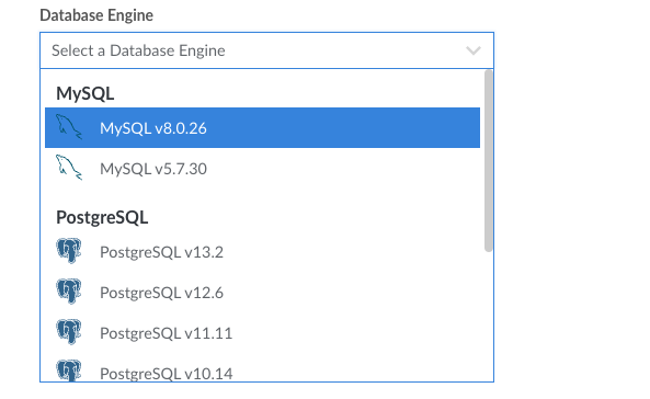 Screenshot of the Database Engine dropdown menu Screenshot of the Database Engine dropdown menu