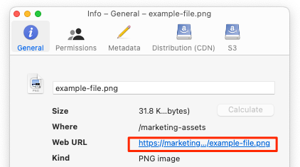 Screenshot of an Objects URL as it appears within the Info tab Screenshot of an Objects URL as it appears within the Info tab